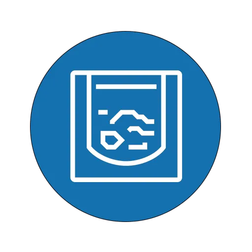 A blue circle with a picture of a person's feet.