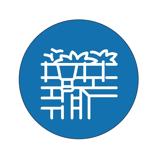 A blue circle with white writing on it.